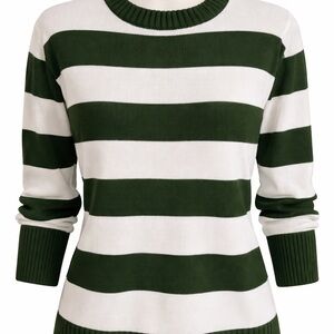 Harper & Ivy Bold Green and White Striped Crew Neck Sweater